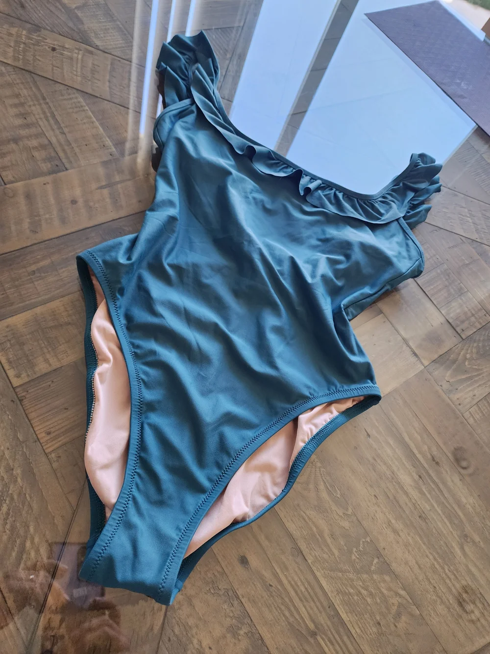J. Crew Teal One-Piece Swimsuit with Ruffle Straps